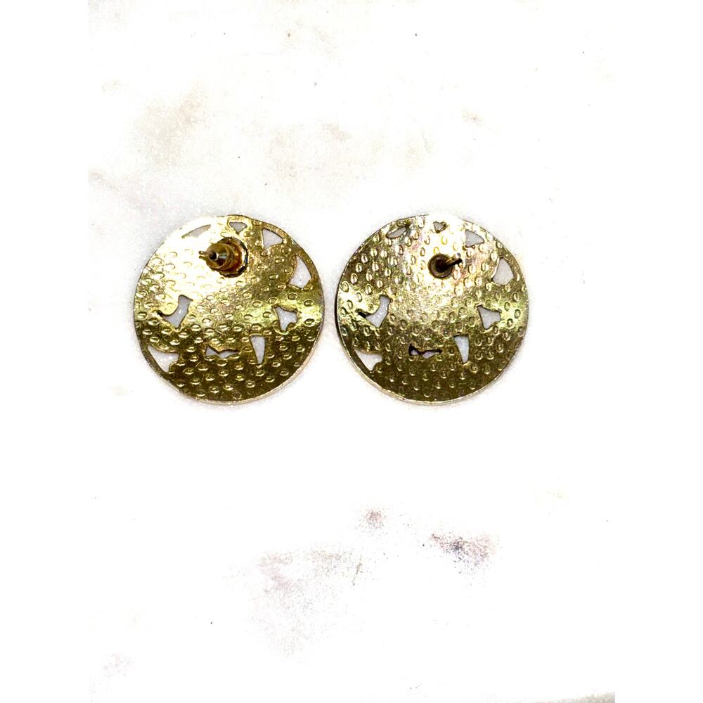Gold Tone Blue Floral Enamel Cloisonné Post Earrings - Picture 3 of 7